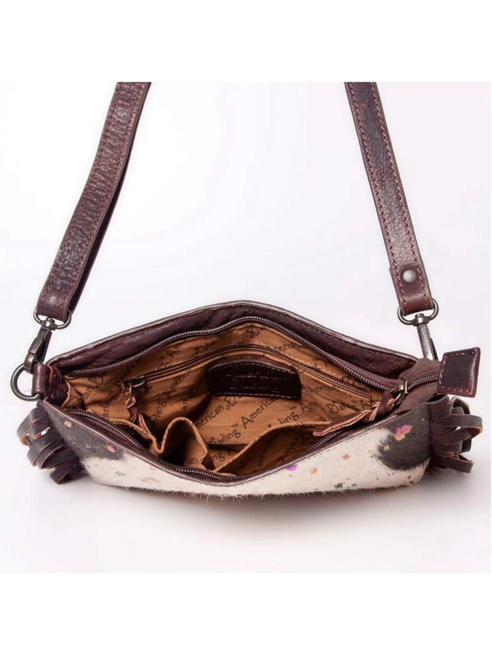 American Darling Cupcake Sprinkle Boho Cowhide Fringe Crossbody - Picture 3 of 5